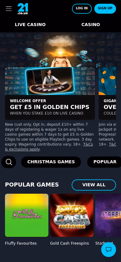 21.co.uk homepage on mobile showing the responsive layout