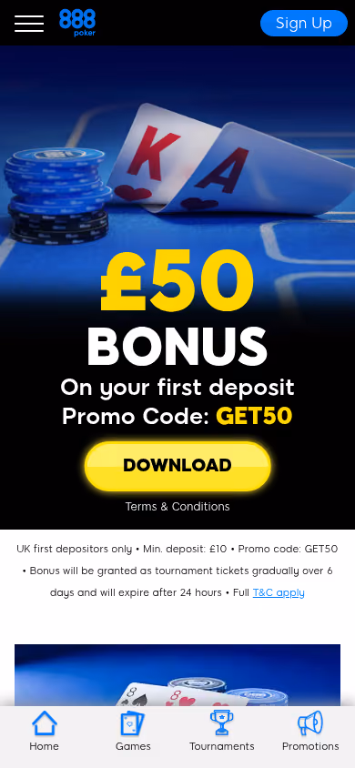 888 Poker on a mobile viewport