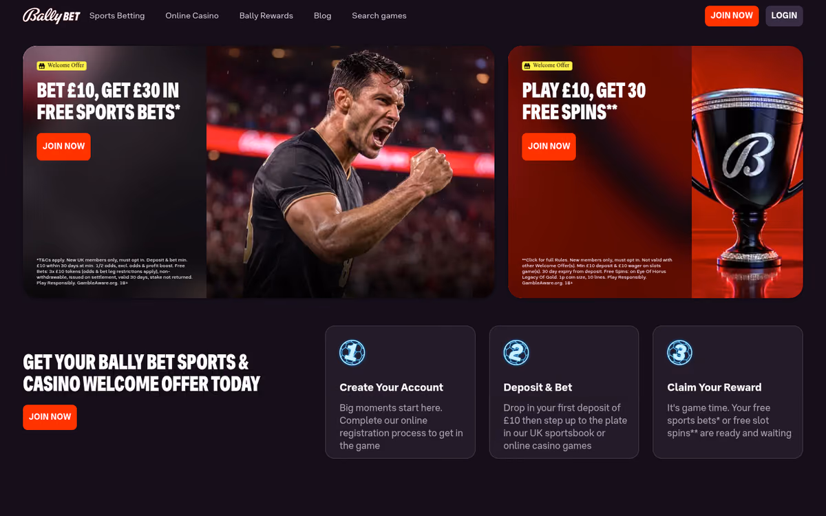 Bally Casino sister sites evidence: ballycasino.co.uk trading as Bally Bet with a £30 free bets welcome
