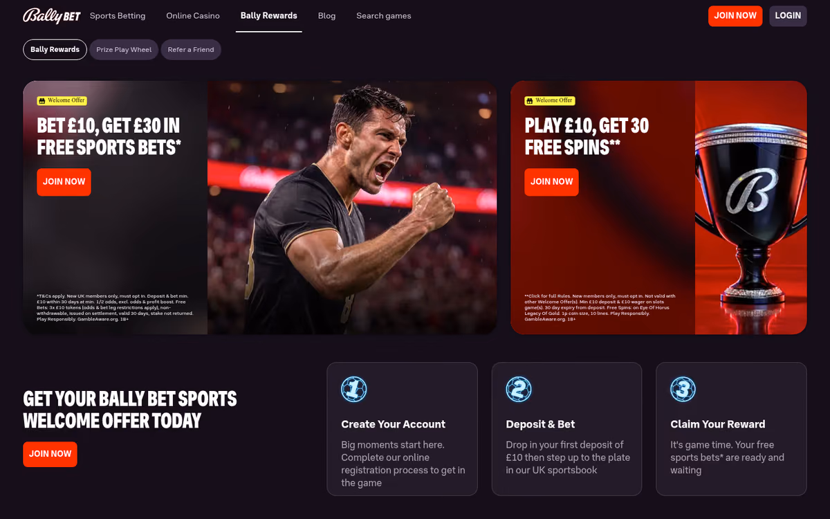 Bally Casino rewards page with the Prize Play Wheel
