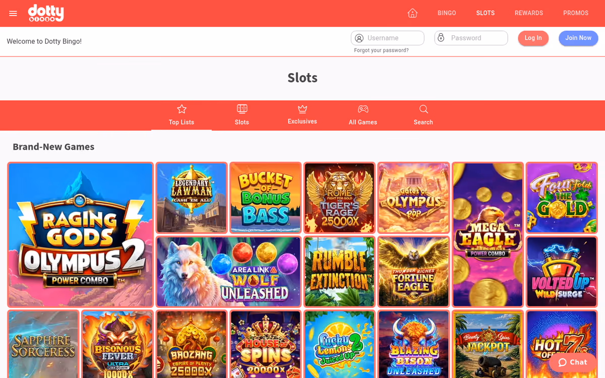 Dotty Bingo slots lobby with the Brand-New Games row