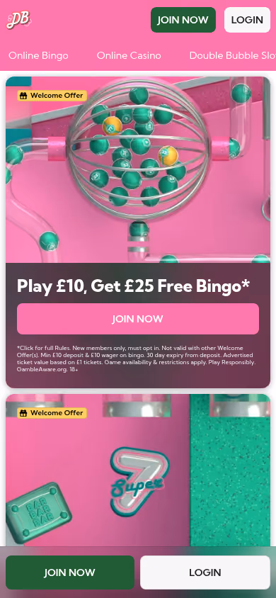 Double Bubble Bingo homepage at mobile width