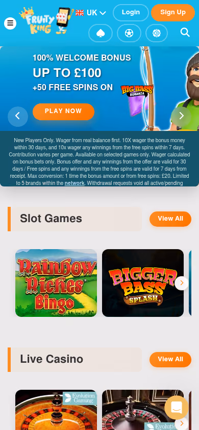 Fruity King mobile homepage at a 390 by 844 viewport