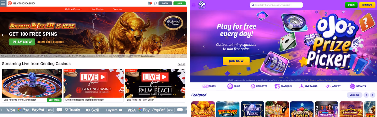 Genting Casino beside PlayOJO, two brands on Gambling Commission account 39326