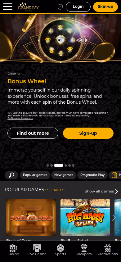 Grand Ivy homepage at mobile width