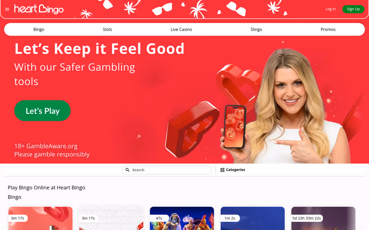 Heart Bingo sister sites evidence: the heartbingo.co.uk homepage showing bingo rooms and the welcome offer