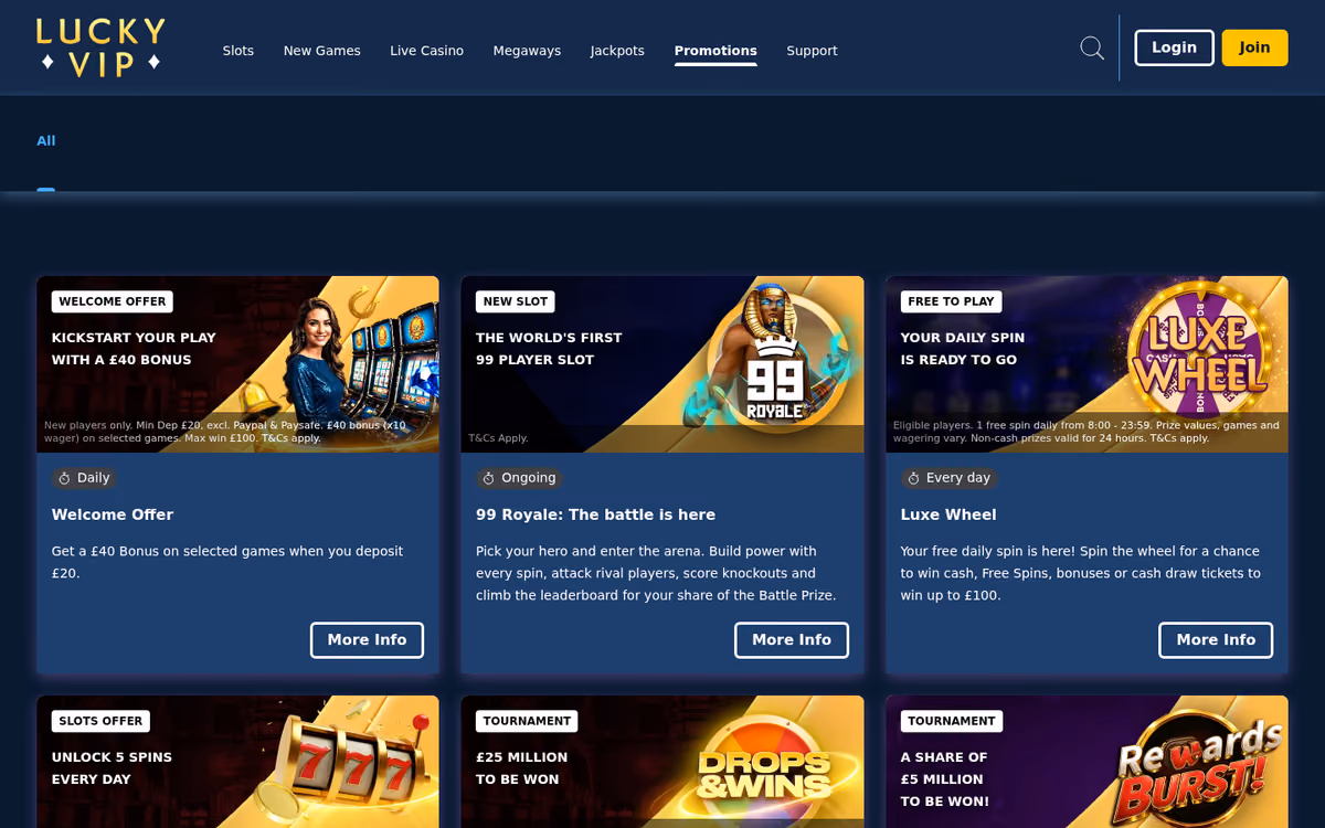 Lucky VIP promotions page