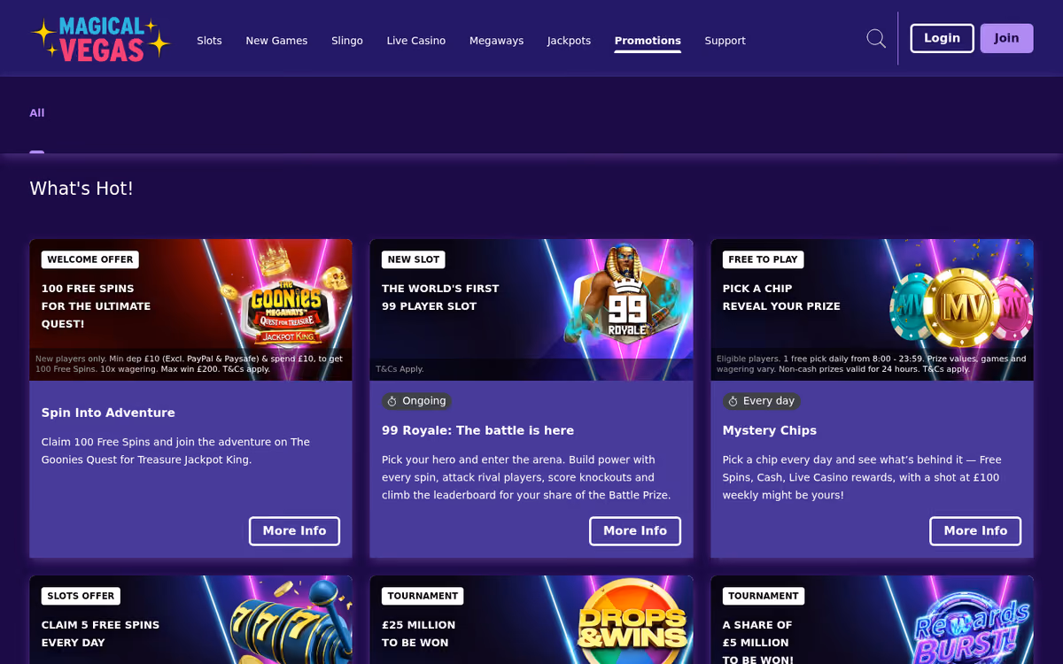 Magical Vegas promotions page