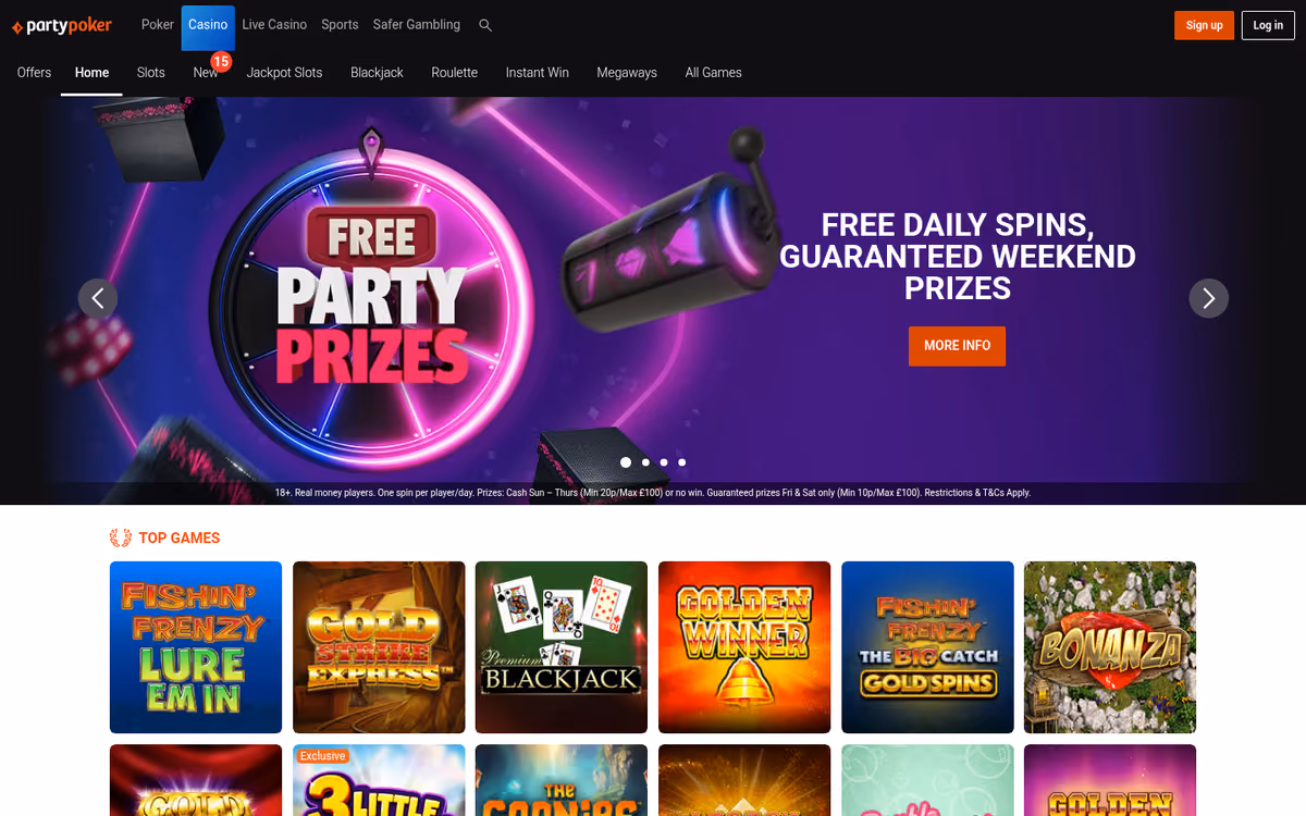 PartyPoker casino lobby showing the same top games in the same order as PartyCasino