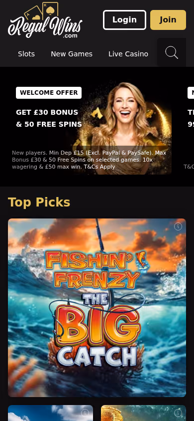 Regal Wins homepage at mobile width