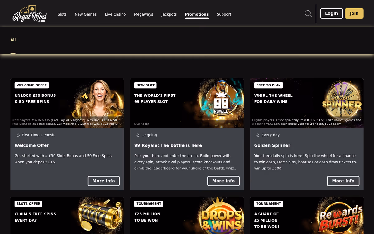 Regal Wins promotions page