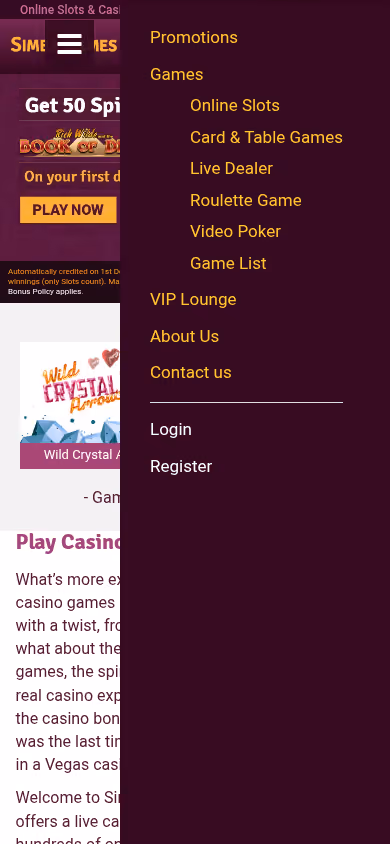 Simba Games mobile homepage at a 390 by 844 viewport