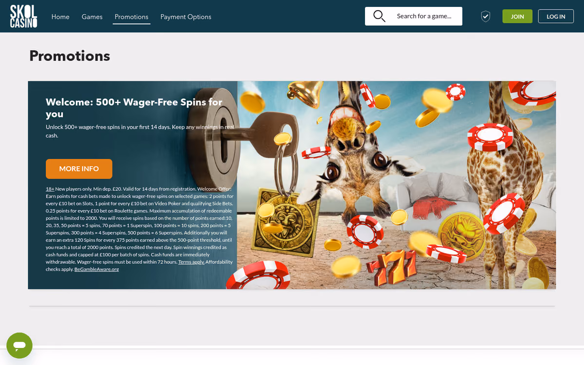 Skol Casino promotions page