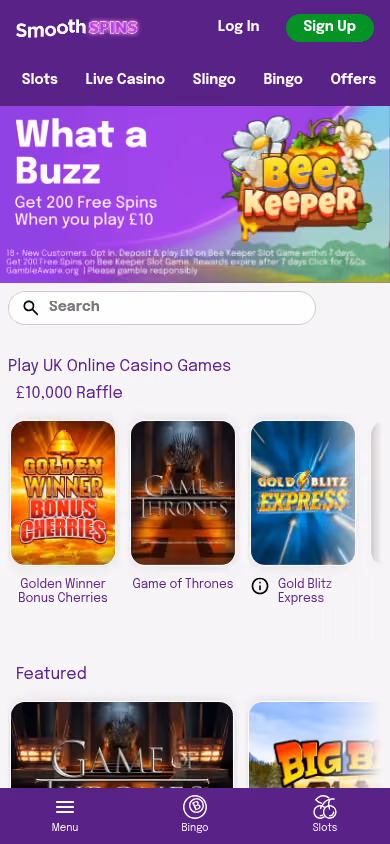 Smooth Spins homepage at mobile width