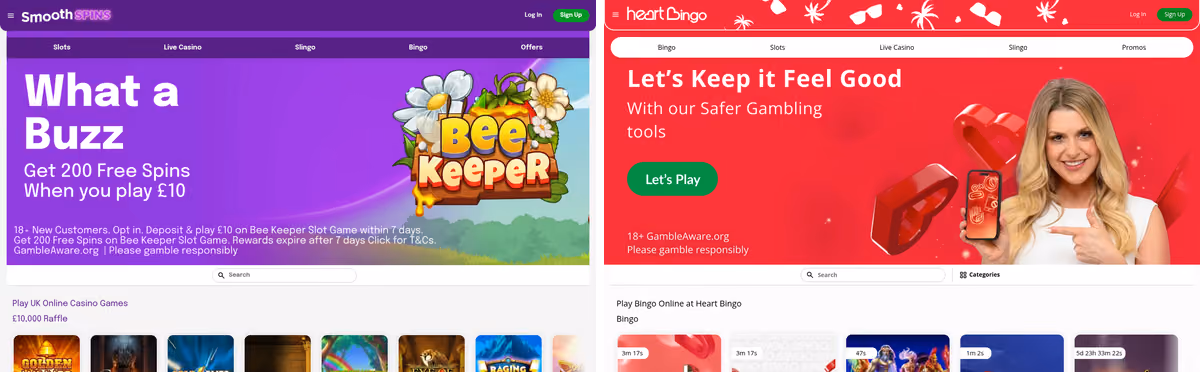 Smooth Spins beside Heart Bingo, two Global-licensed brands on BV Gaming's licence