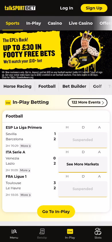 talkSPORT BET homepage at mobile width