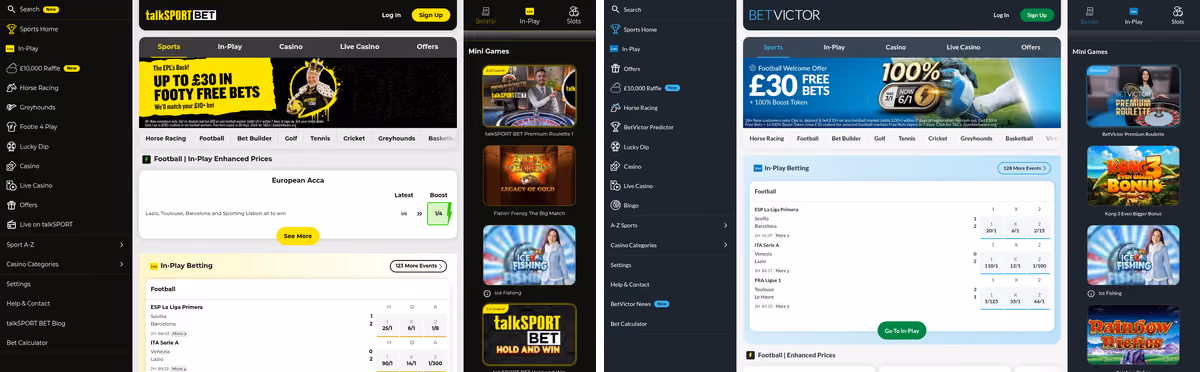 talkSPORT BET beside BetVictor, two sportsbooks on the same Gambling Commission licence
