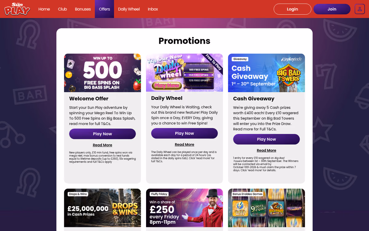 The Sun Play promotions page showing the shared Jumpman network campaign calendar