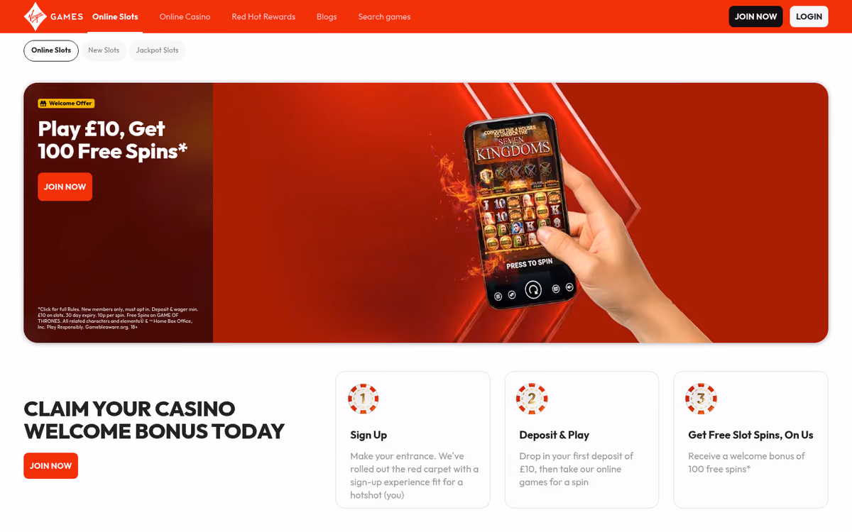 Virgin Games slots lobby with Jackpot King and Megaways games