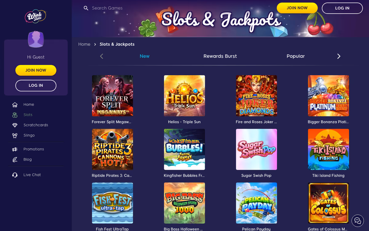 Wink Slots games lobby showing new slot releases